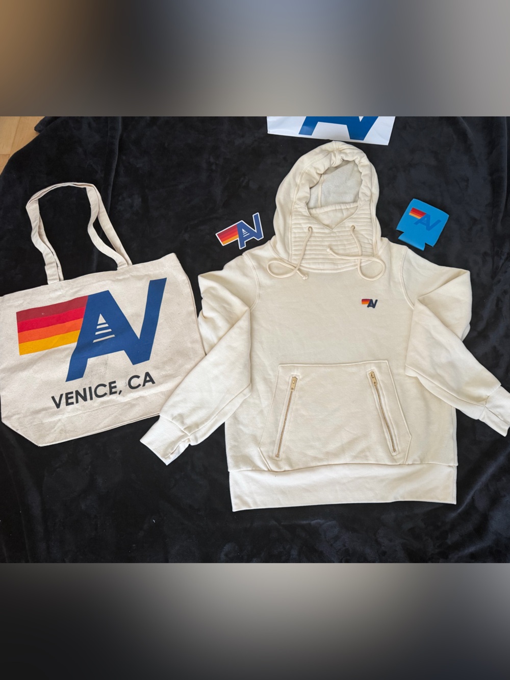 - NWT Aviator Nation Ninja Pullover Hoodie in Vintage White Small + Tote Bag